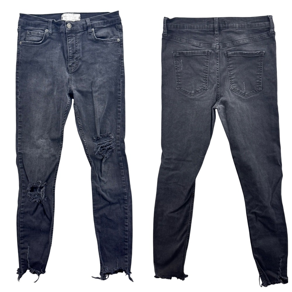 Free People Womens Distressed Ripped Skinny Jean‎ Size 28 Black Stretchy Raw Hem